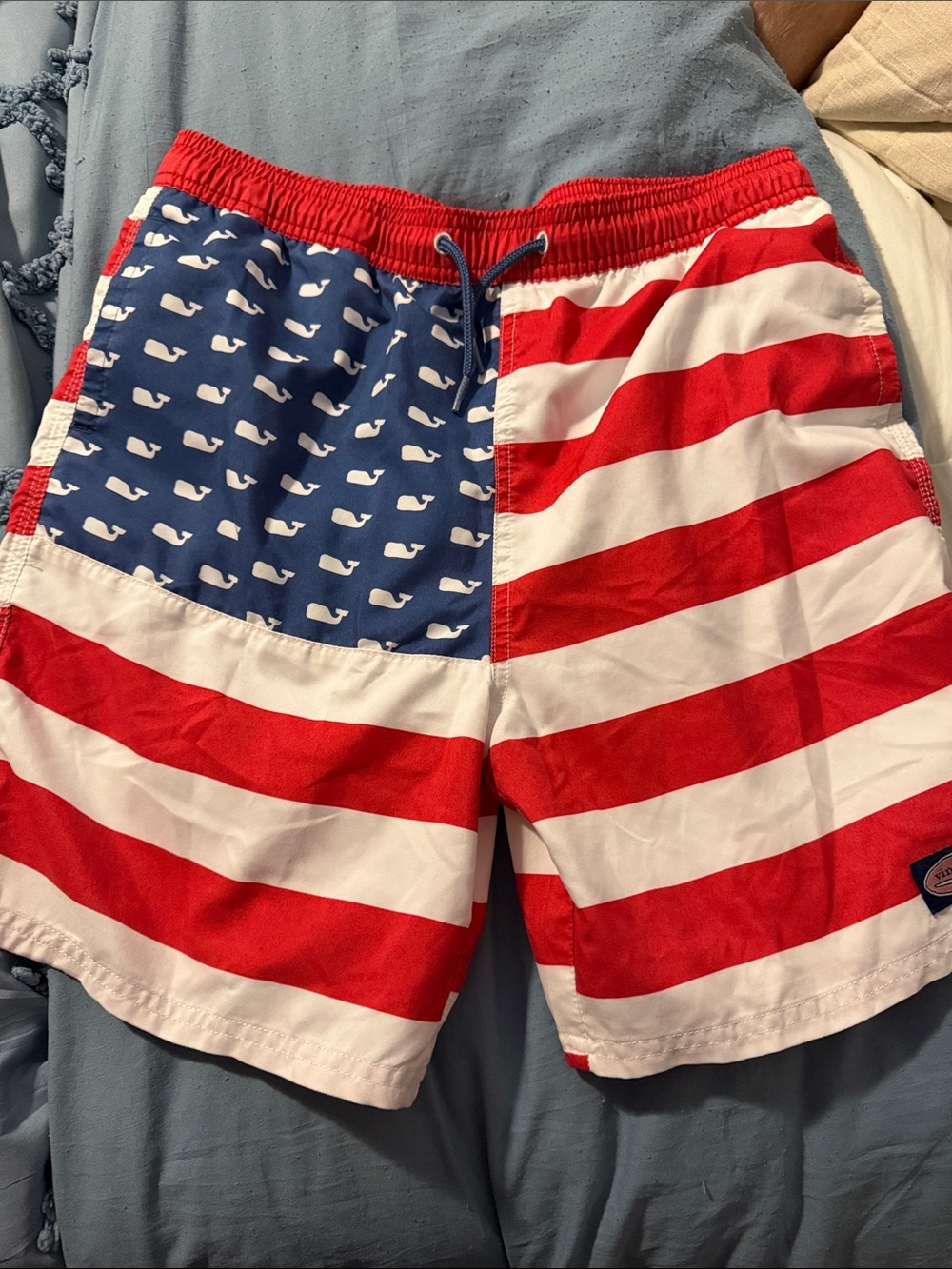 Vineyard Vines Men’s Swim Trunks - Red, White & Blue Flag Print